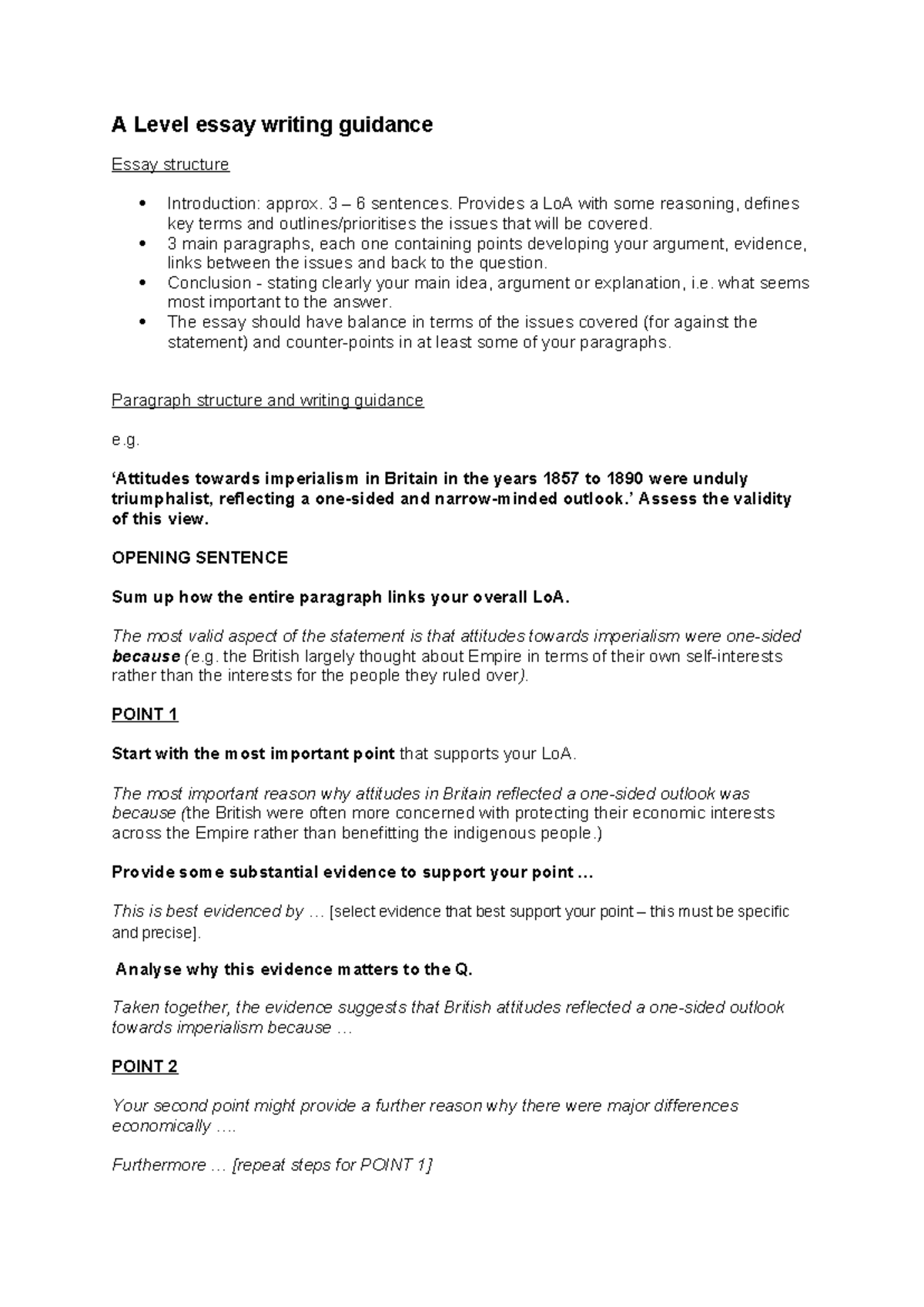 2 A Level essay writing guidance - A Level essay writing guidance Essay ...