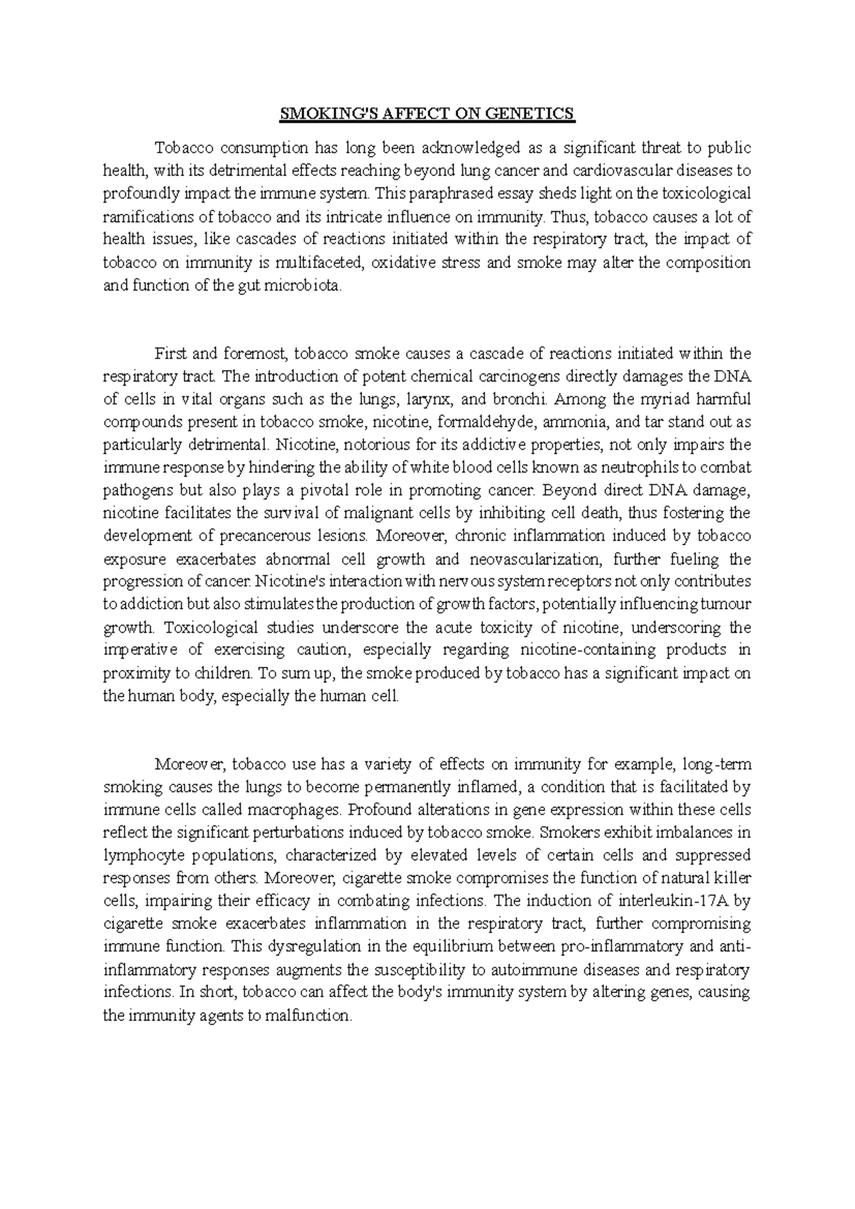 RSP V2 - An example essay for reading skill project - SMOKING'S AFFECT ...