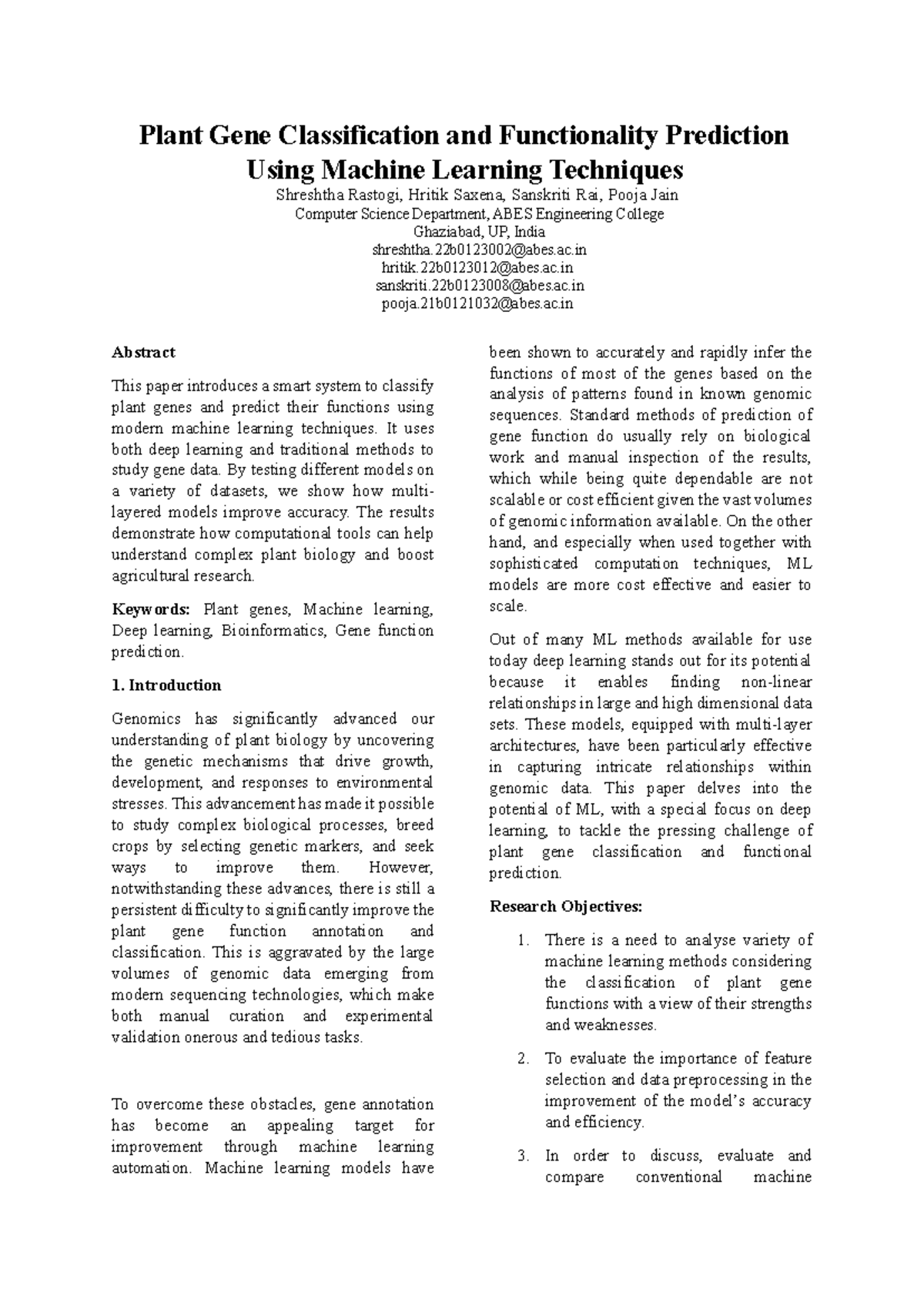 Machine Learning Techniques for Plant Gene Classification and Function ...