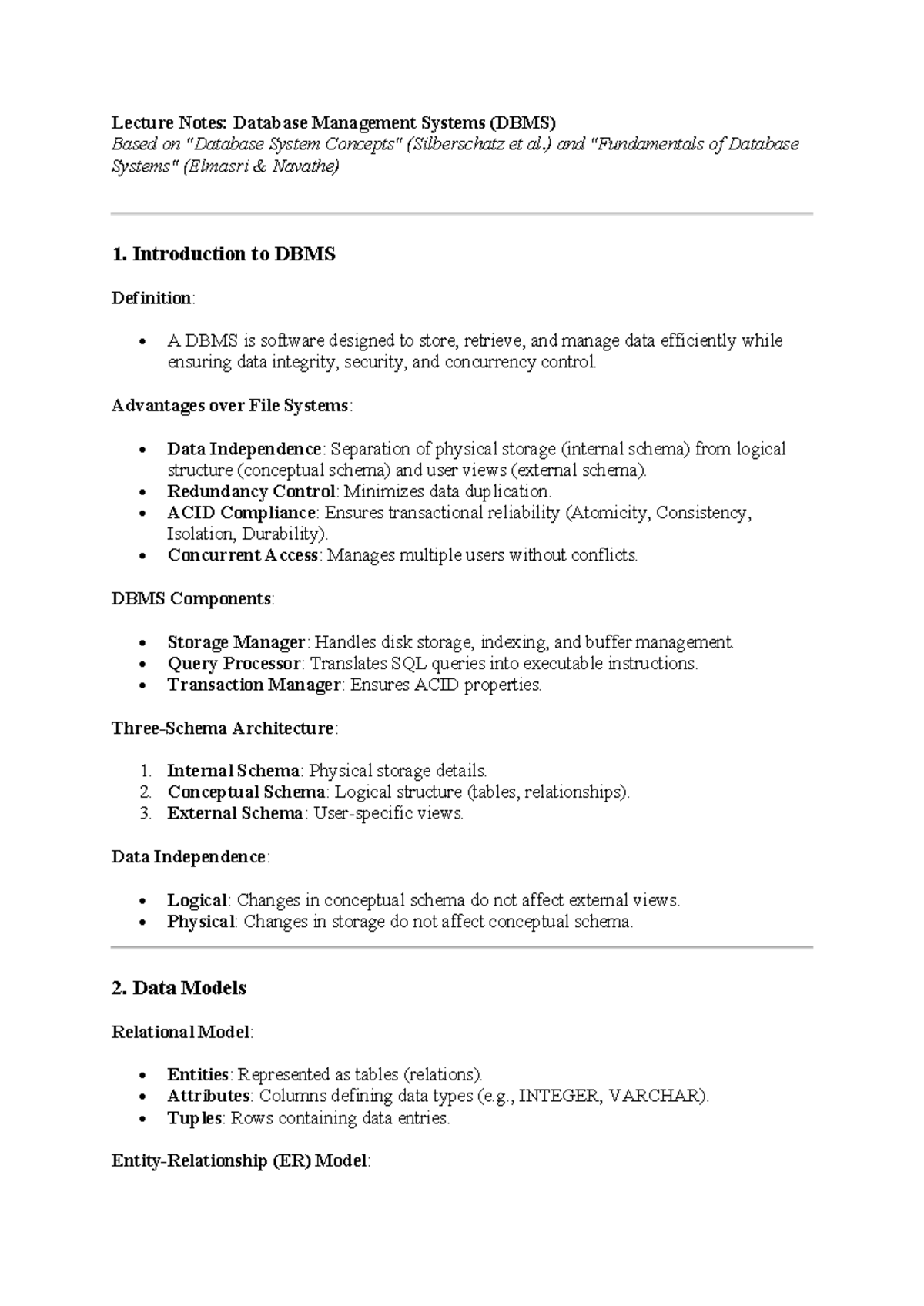 DBMS Lecture Notes: Key Concepts and Analysis (CS101) - Studocu