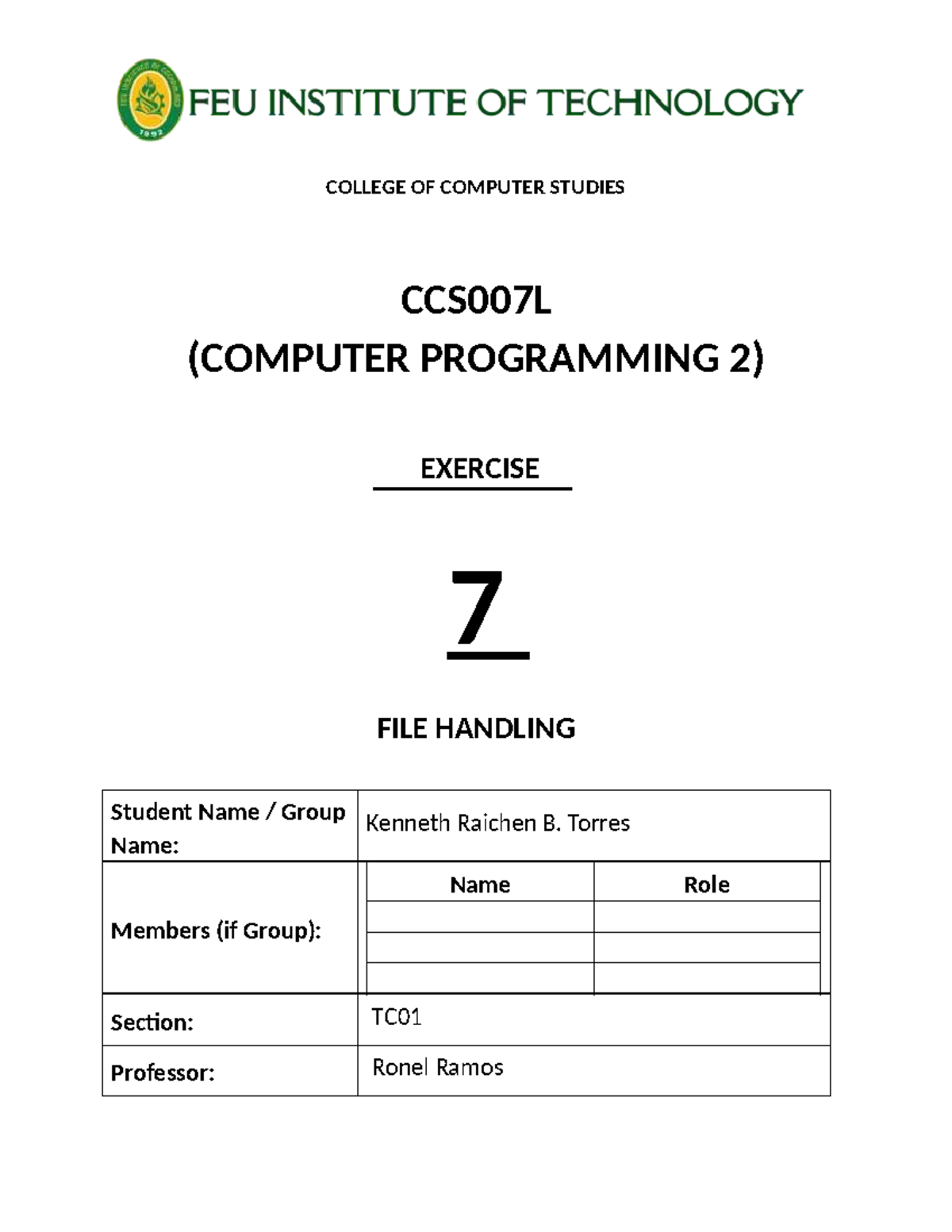 CCS0007-Laboratory-Exercise-7-File-Handling-in-C++ - Studocu