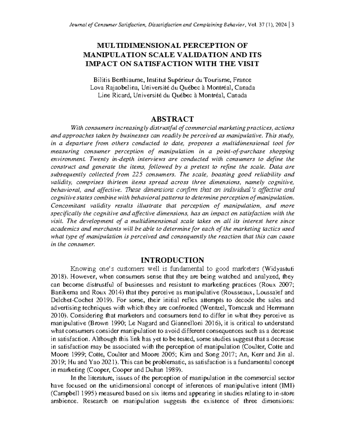 Multidimensional Perception of Manipulation Scale Validation in ...