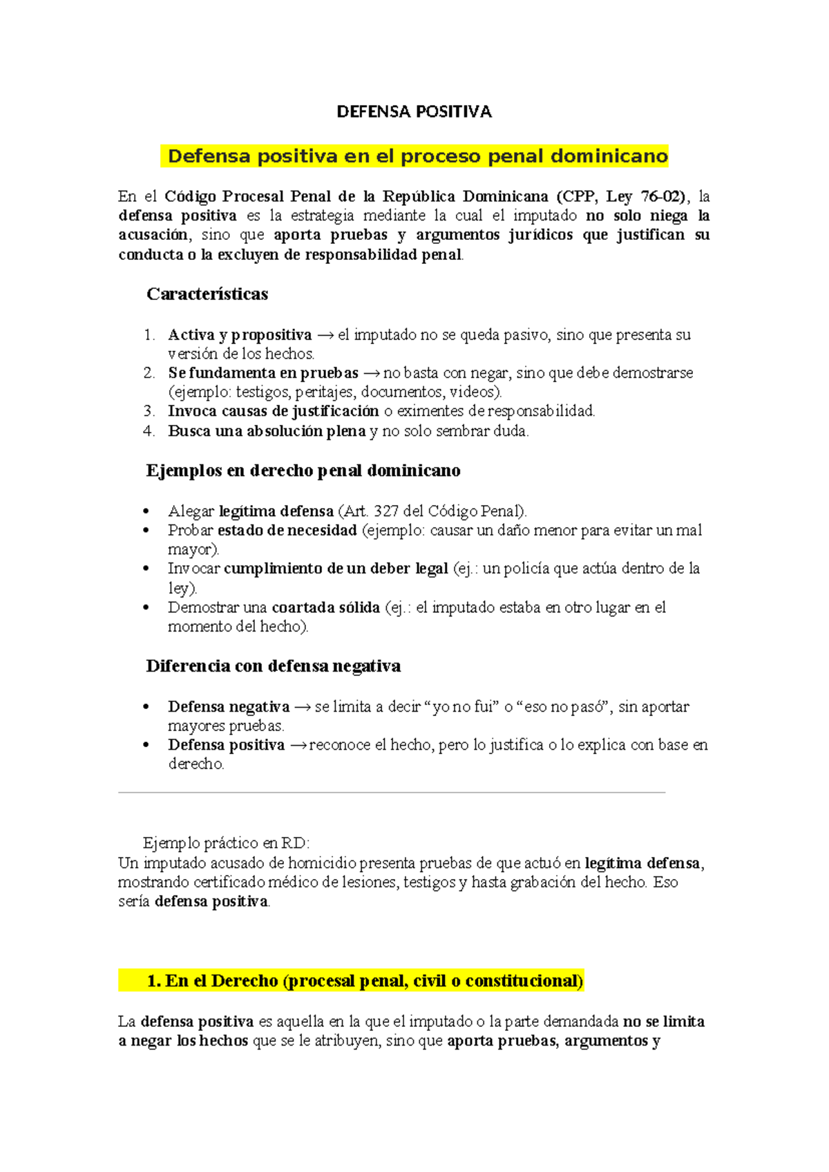DEFENSA POSITIVA EN EL PROCESO PENAL DOMINICANO: ANÁLISIS Y EJEMPLOS ...