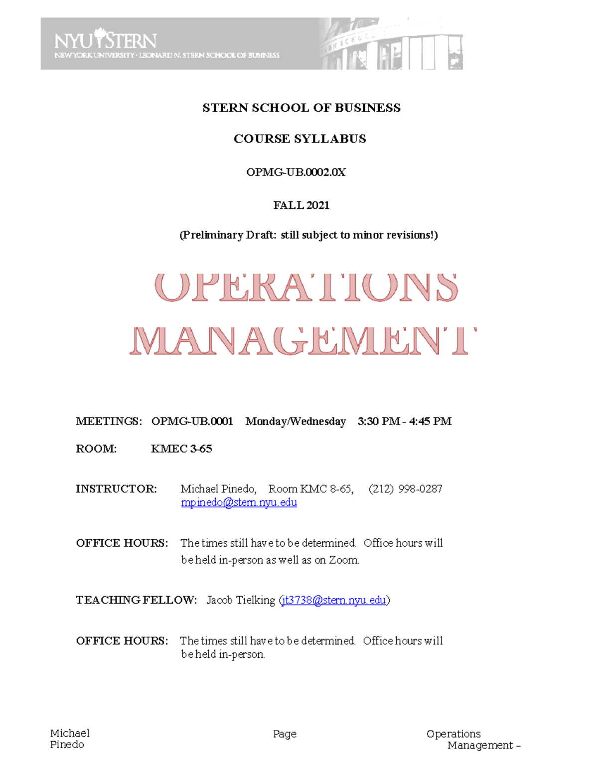 Syllabus for OPMG-UB.0002 Operations Management - Fall 2021 - Studocu