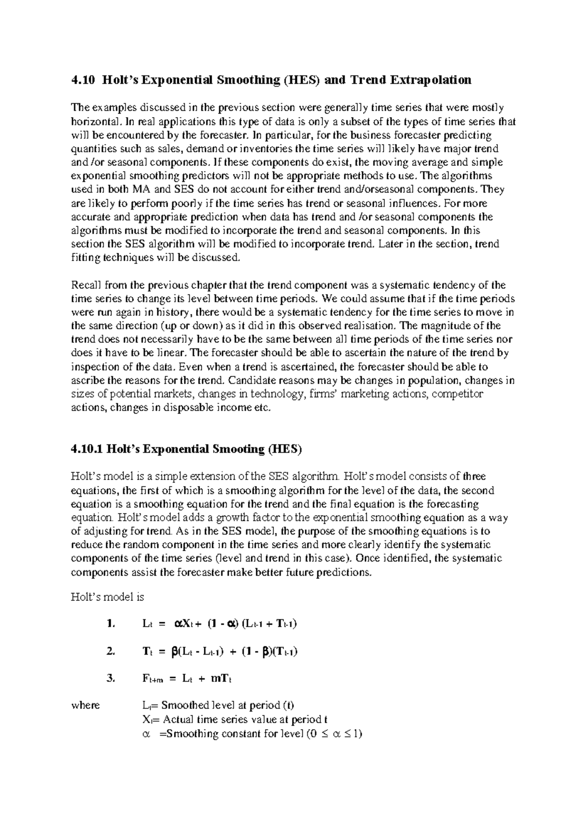 Holt's Exponential Smoothing (HES) Notes and Trend Analysis - Studocu