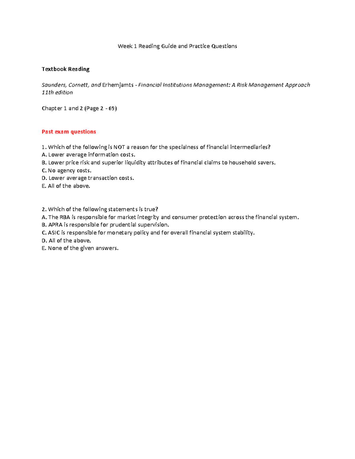 Week 1 Reading and Practice Questions - Intro - Week 1 Reading Guide ...