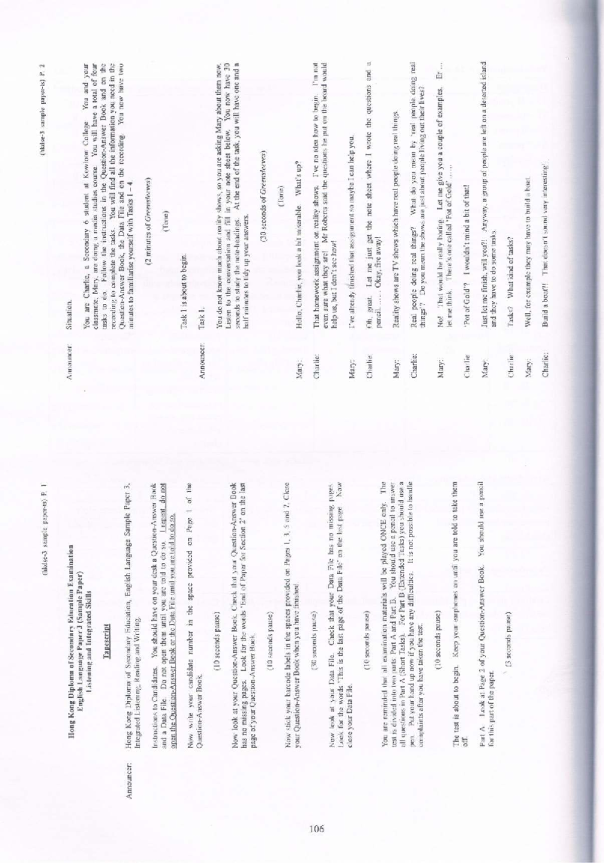 HKDSE English Language Paper 3: Listening & Integrated Skills Sample ...