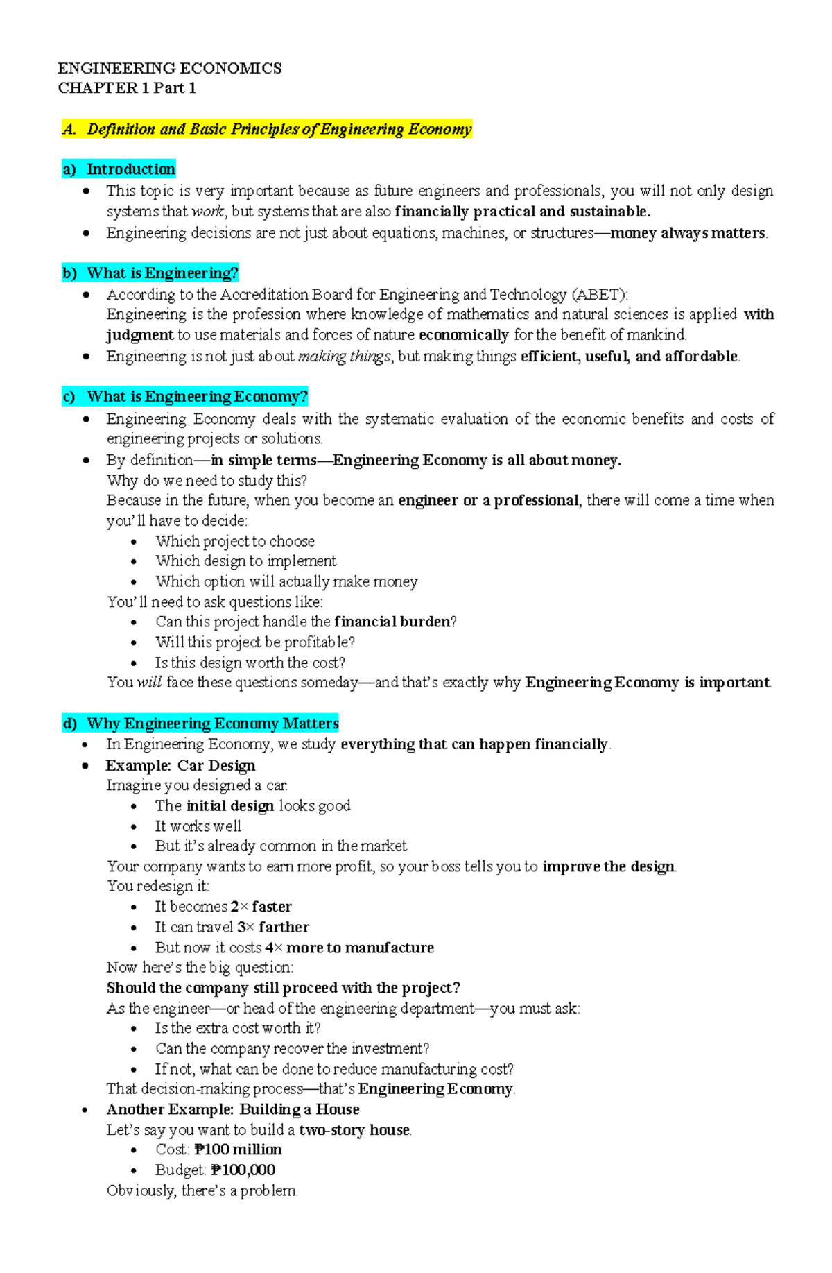 Engineering Economics CH1: Defining Basic Principles and Importance ...