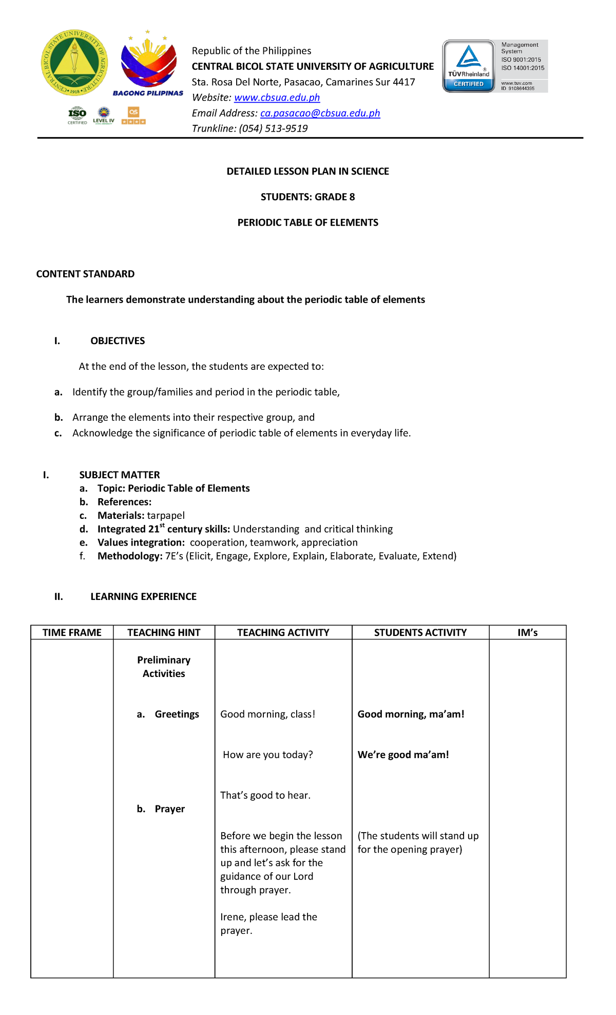 Periodic edited 122126 - DETAILED LESSON PLAN IN SCIENCE STUDENTS ...