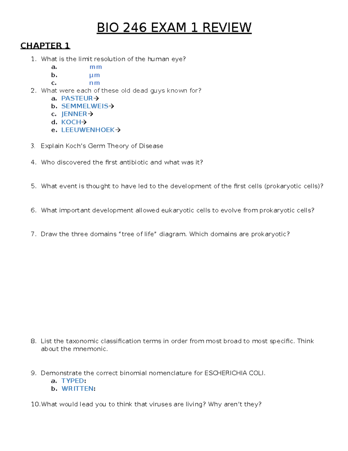BIO 246 Exam 1 Review Guide: Key Concepts & Questions - Studocu