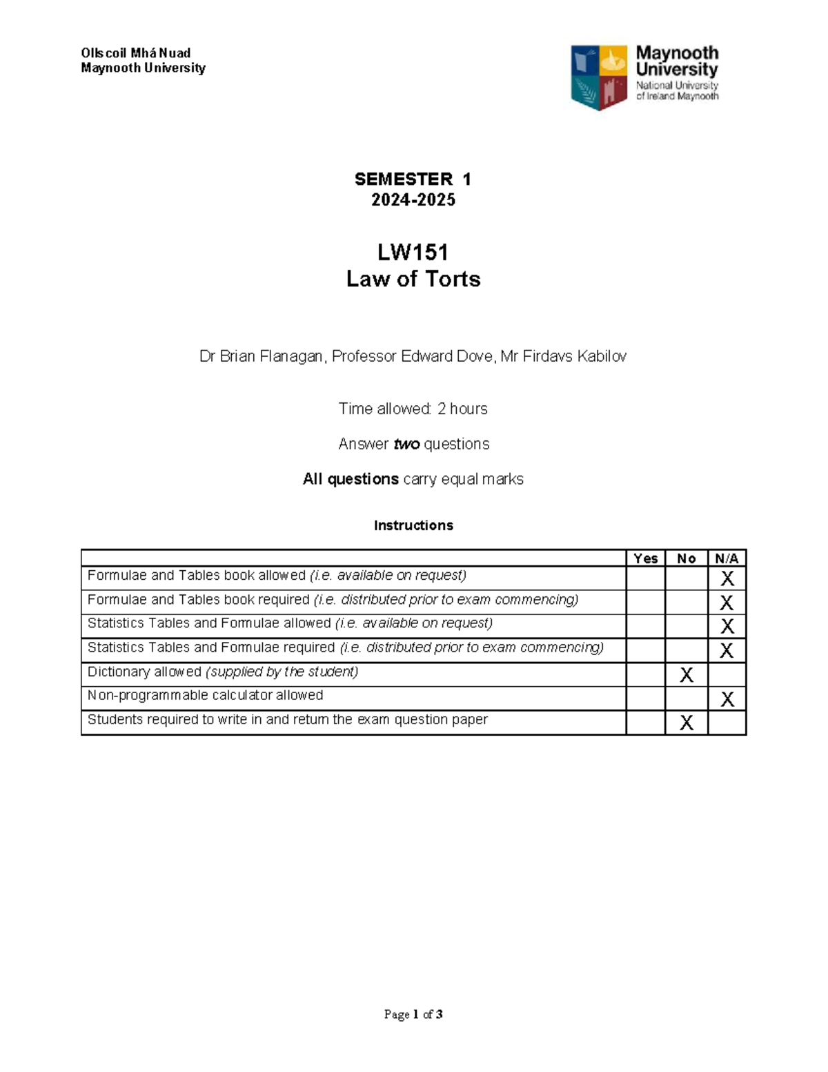 2025-LW151 January Exam: Law of Torts Analysis and Evaluation - Studocu