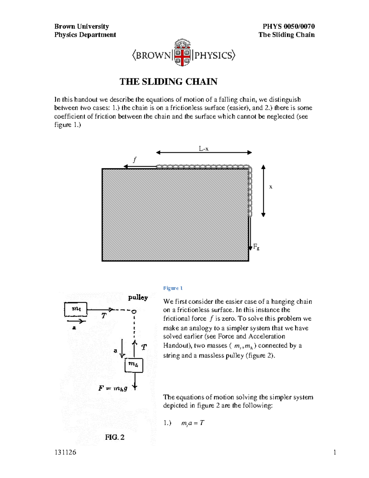 Physics 101: The Sliding Chain - Equations of Motion and Solutions ...