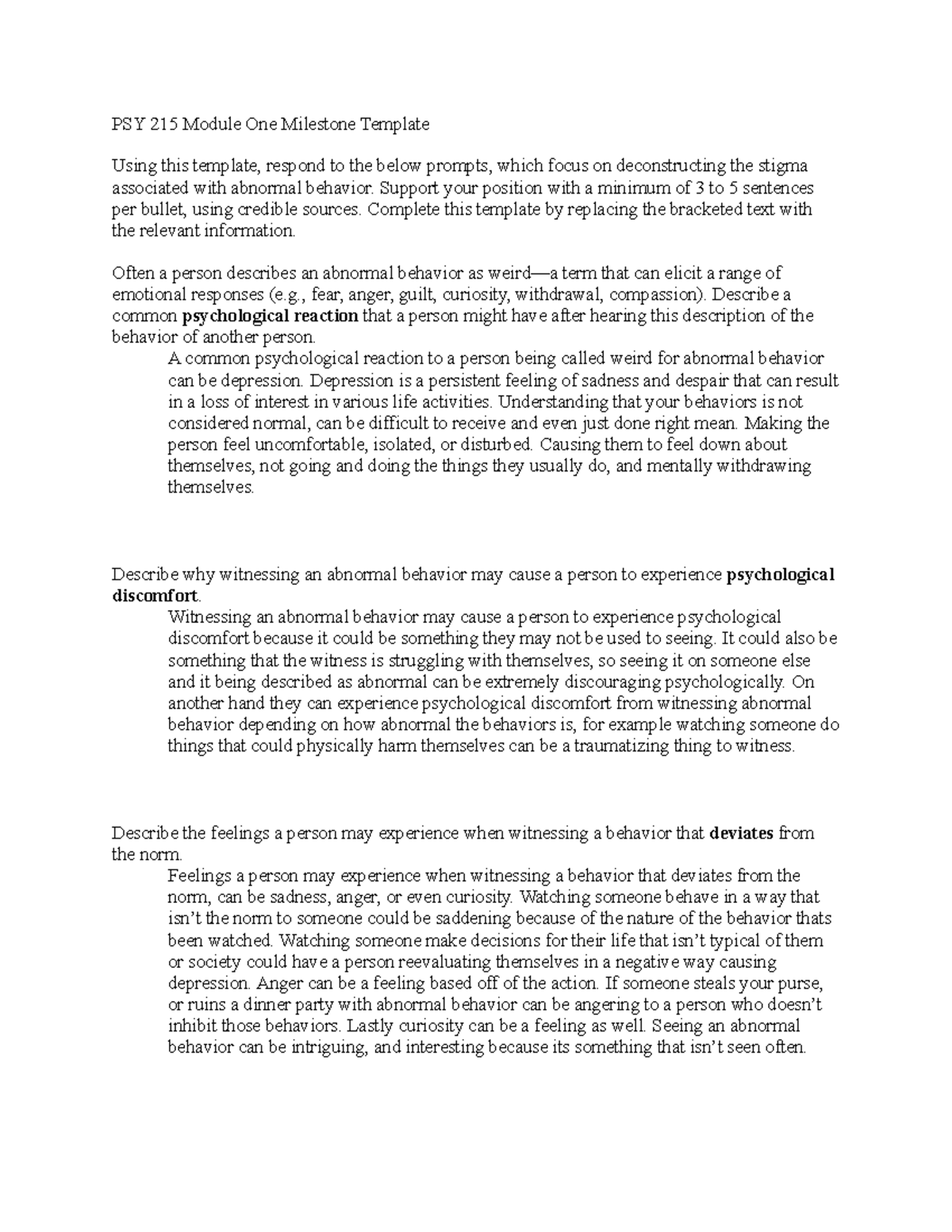 PSY 215 Week 1 Assignment: Understanding Stigma in Abnormal Behavior ...
