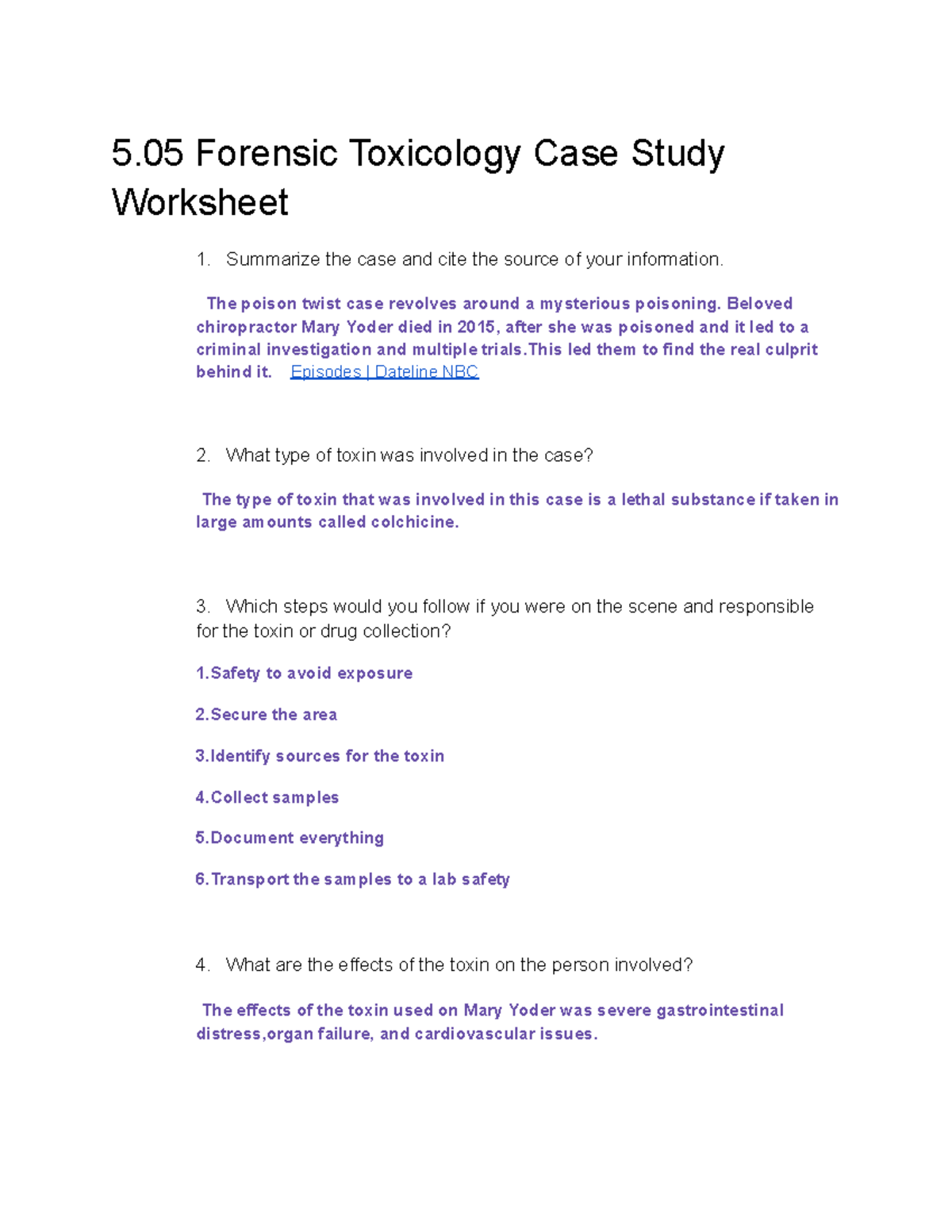 5.05 Forensic Toxicology Case Study: The Poison Twist Analysis - Studocu