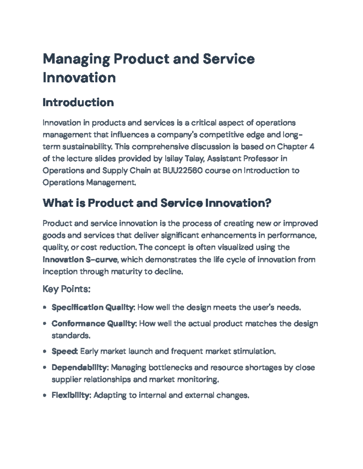 Managing Product and Service Innovation - BUU22560 Lecture Summary ...