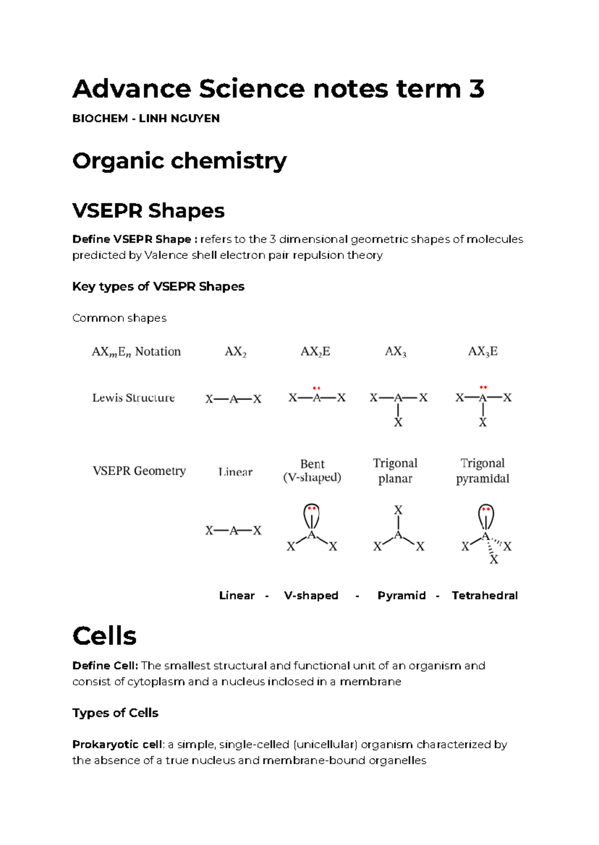 Advance Science Study Notes Term 3 - BIOCHEM by Linh Nguyen - Studocu