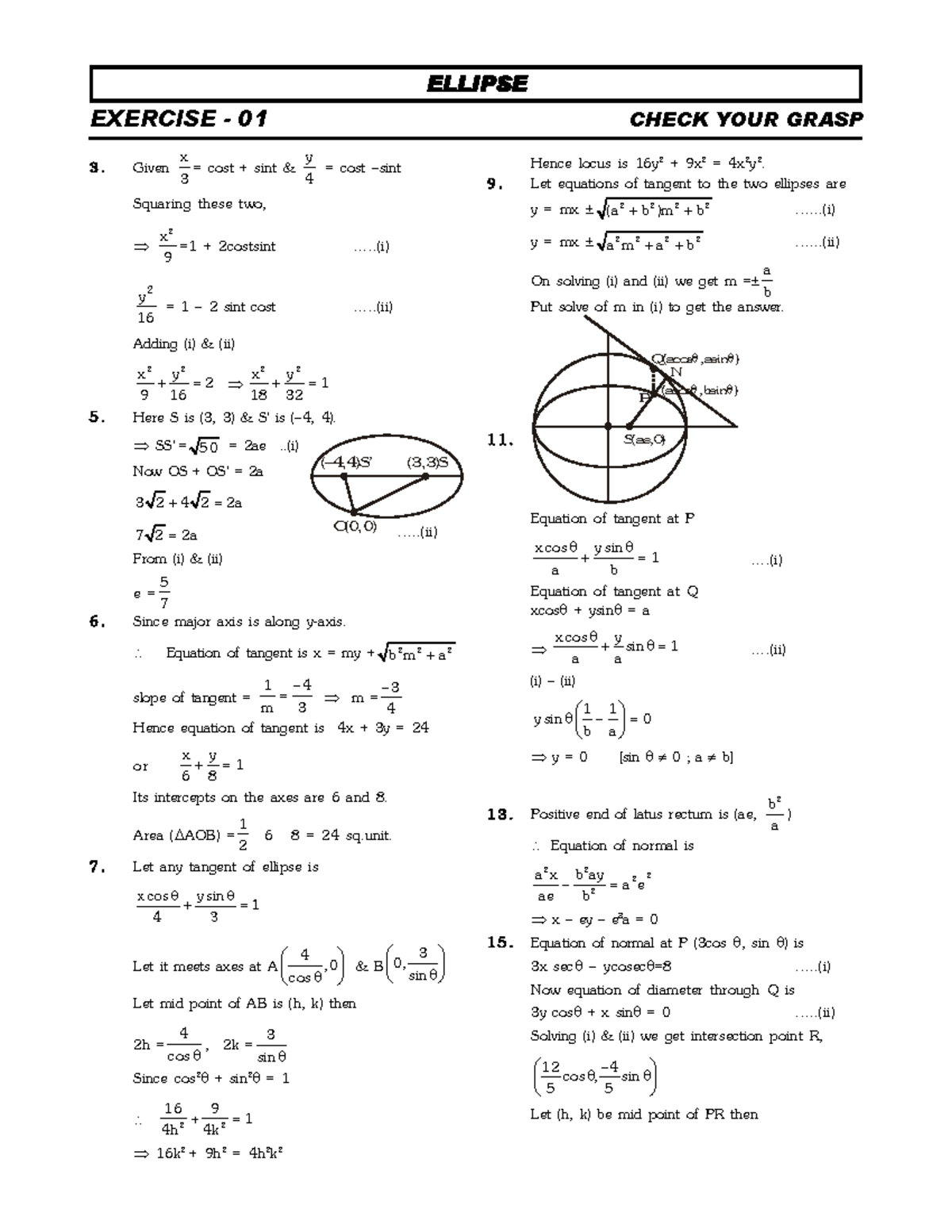 Ellipse Exercise 01 - Detailed Solutions and Concepts - Studocu