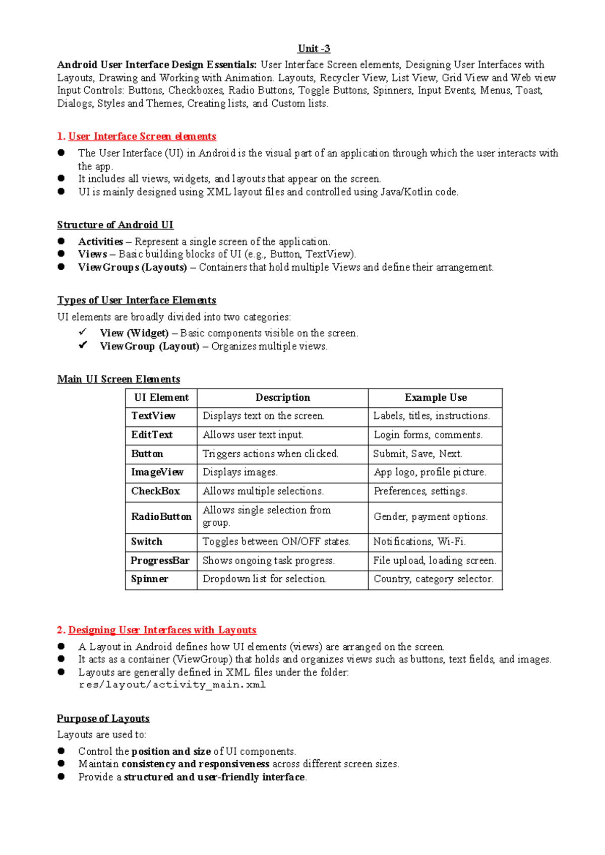 Unit-3 Android Mobile App Development: UI Design Essentials and ...