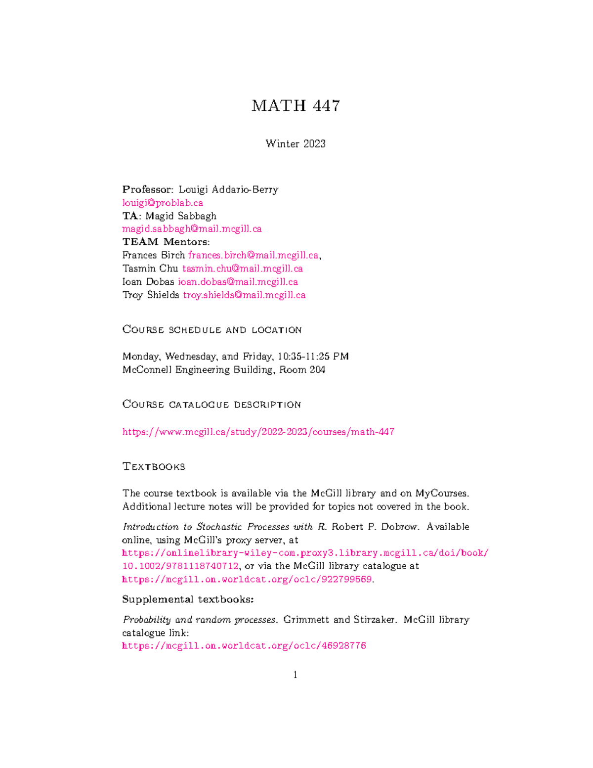 MATH 447 - Winter 2023 Course Syllabus and Outline - Studocu