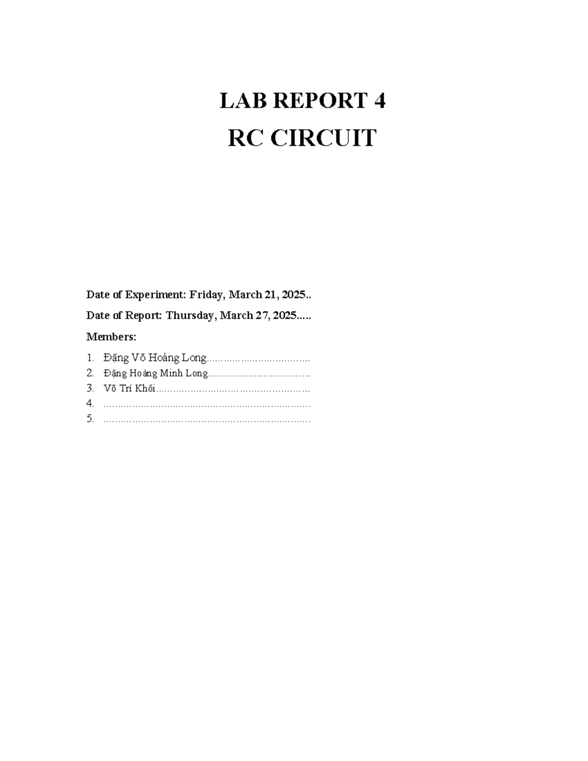 LAB REPORT 4: RC Circuit Analysis and Time Constant Determination - Studocu