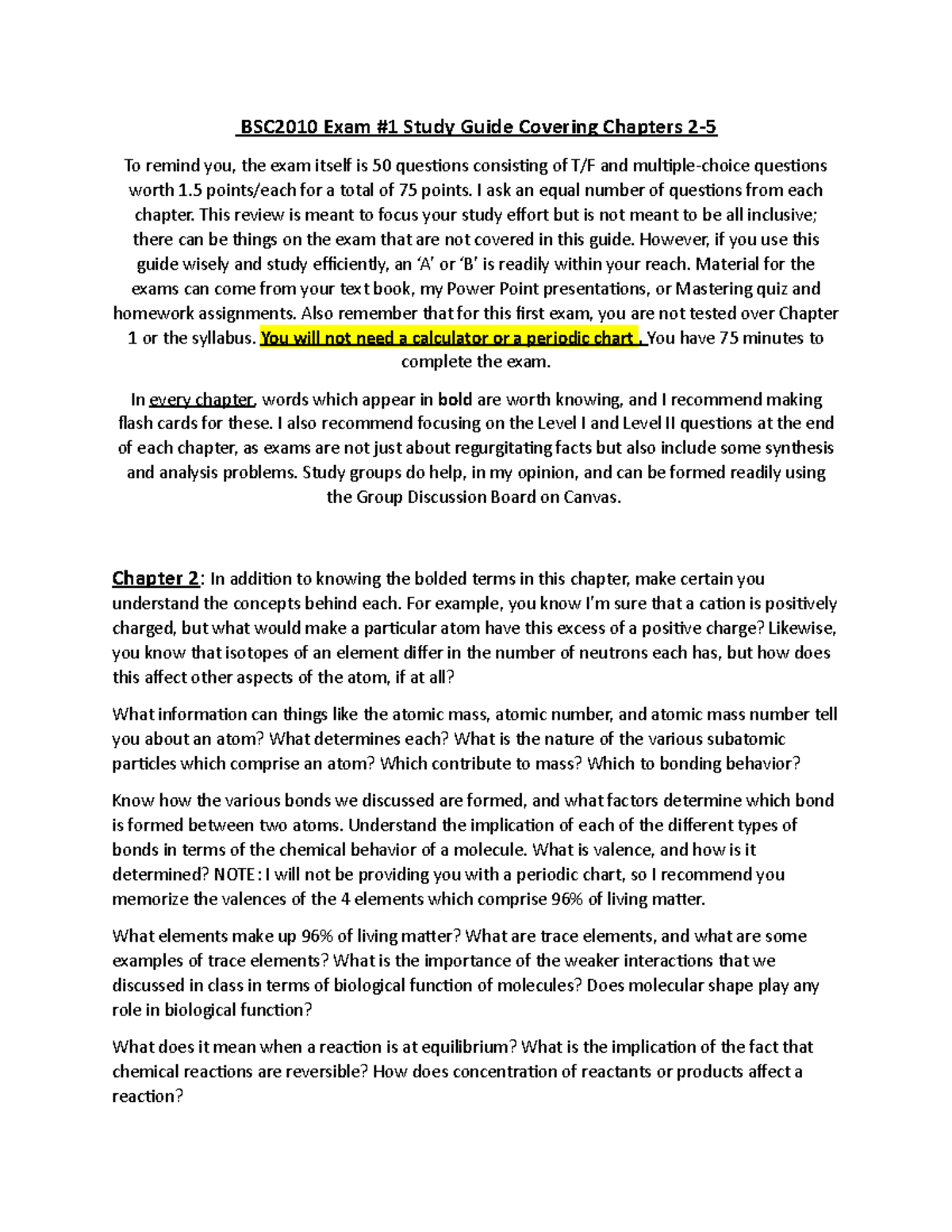 Bio 1 exam 1 study guide - BSC2010 Exam #1 Study Guide Covering ...