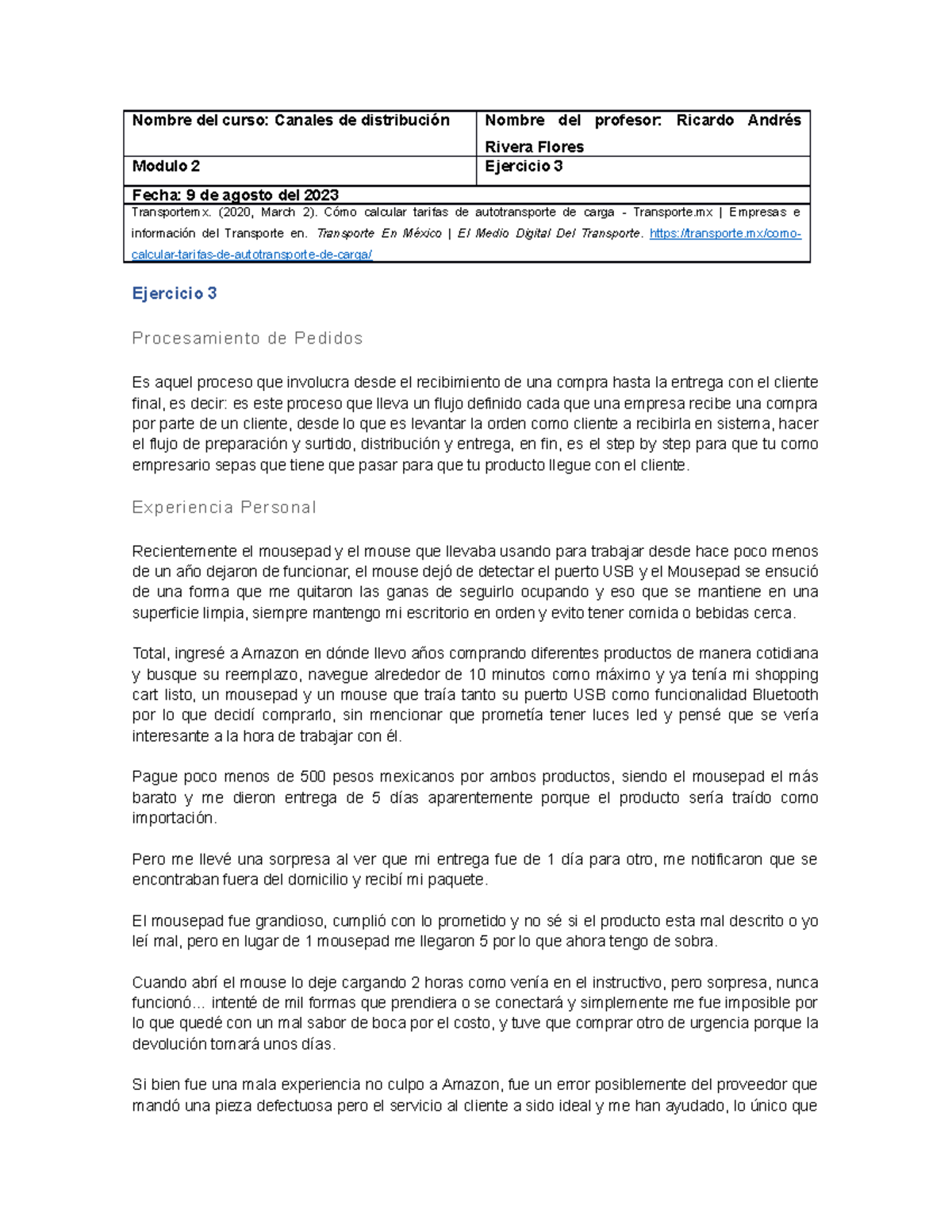 Ejercicio 3 - ejerc 3 - Nombre del curso: Canales de distribución ...