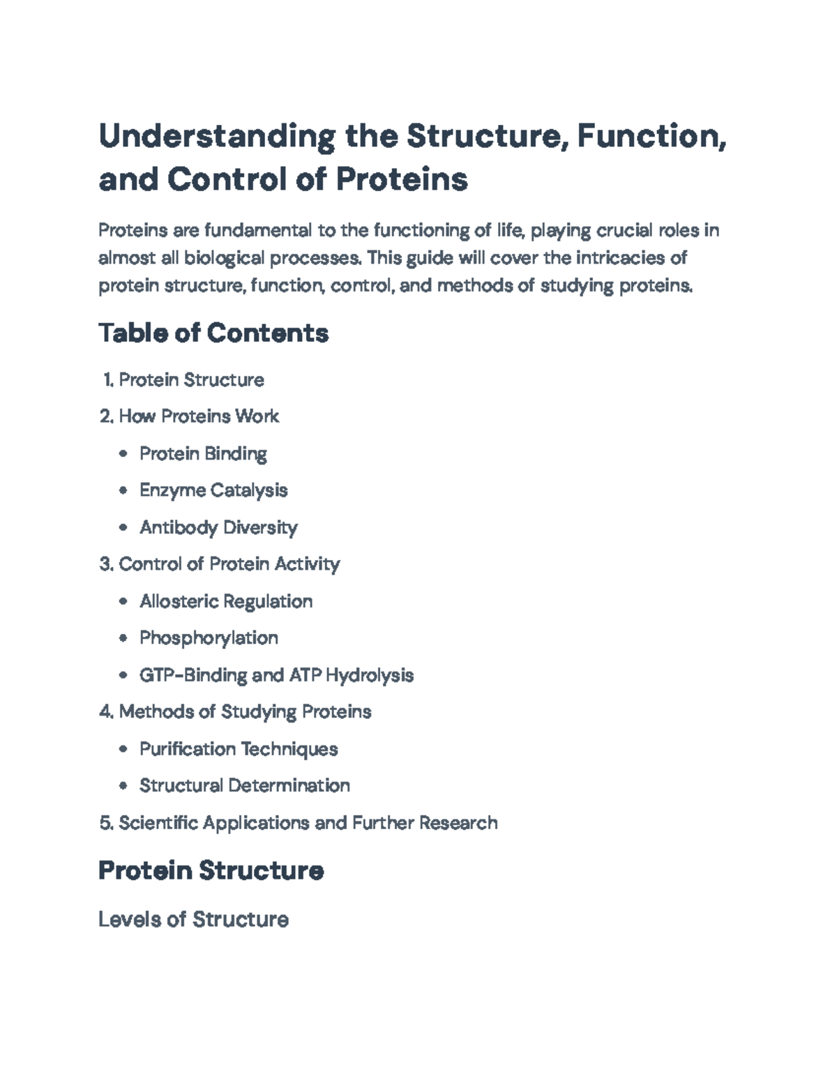 Understanding Protein Structure, Function, and Control - Final Exam ...