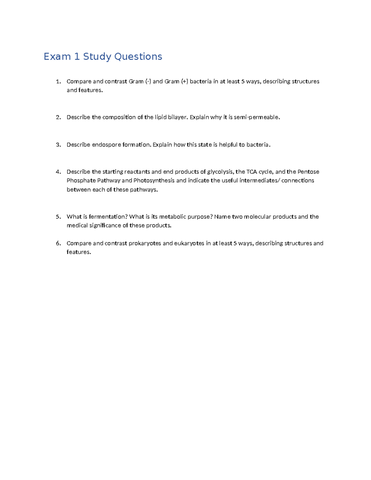Biology 101 Exam 1 Study Questions: Key Concepts & Comparisons - Studocu