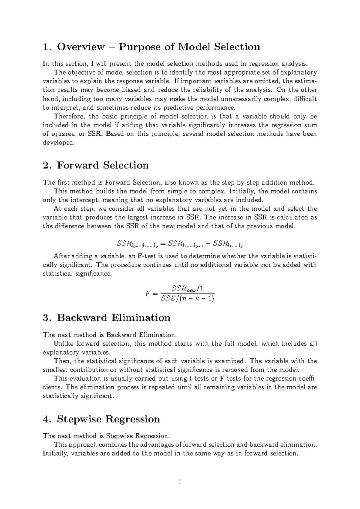 Model Selection Methods in Regression Analysis (Course Code: 1) - Studocu