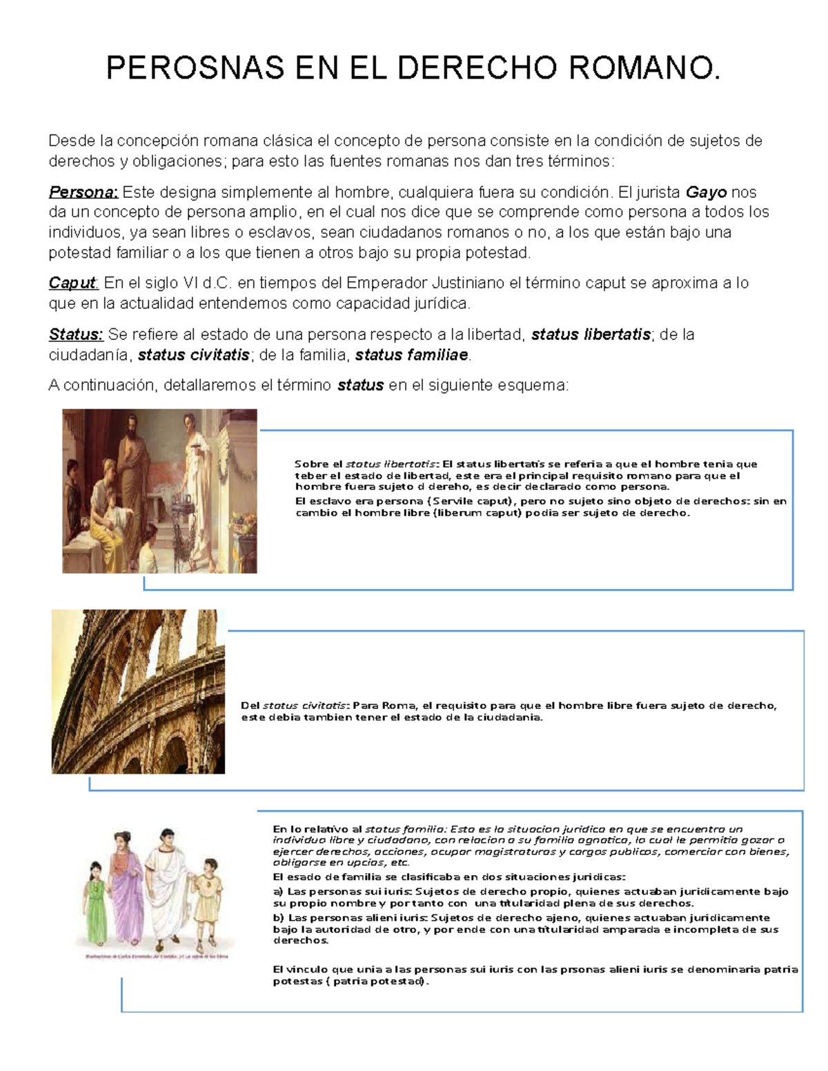 Personas en el Derecho Romano: Conceitos y Estado Jurídico - Studocu