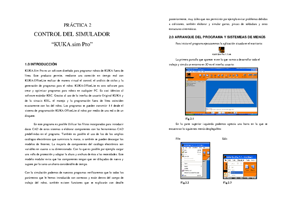 Práctica 2: Control del Simulador KUKA.Sim Pro - Ficha Técnica - Studocu