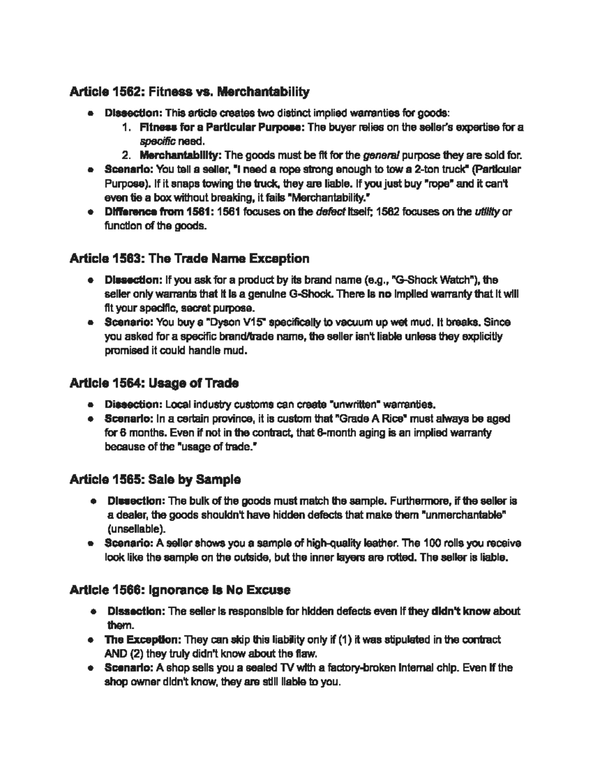 Dissection of Articles 1562-1582: Fitness, Merchantability & Warranties ...