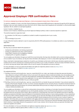 ACCA Approved Employer PER Confirmation Form for Trainees - Studocu