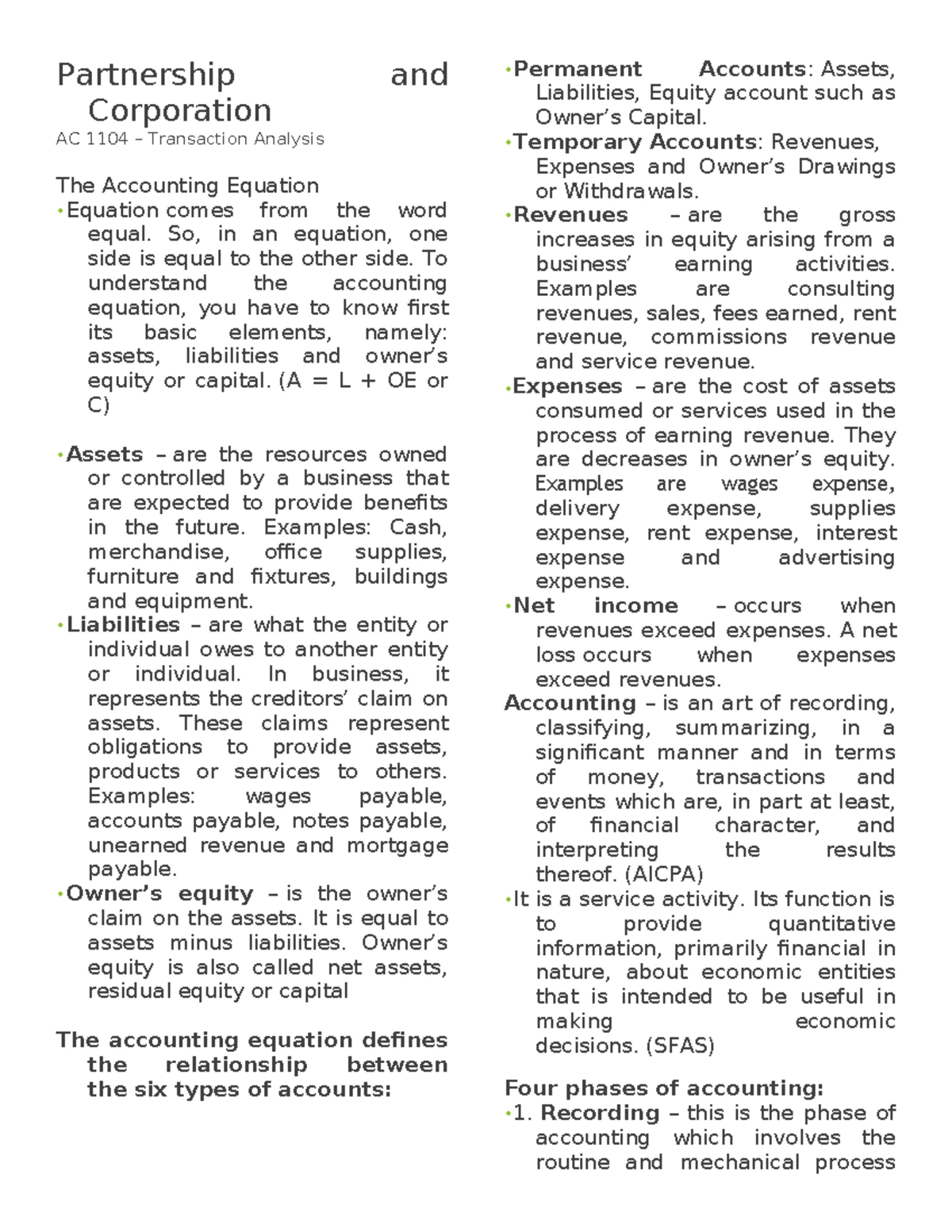 Practice Set - Formation of Partnership (ACC 101) - Studocu