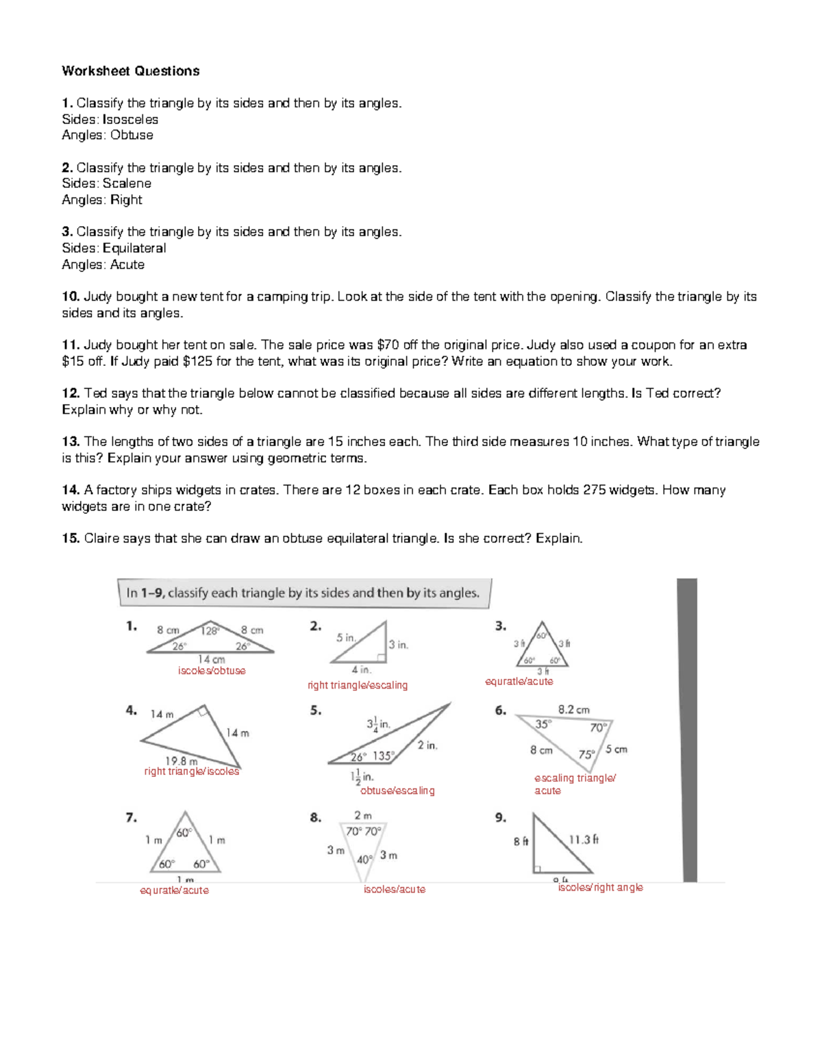 Triangle Classification Worksheet: Sides & Angles Analysis - Studocu