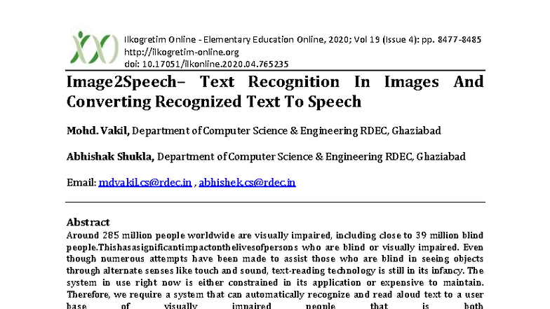EEO 1904: Text Recognition & Speech Conversion for Visually Impaired ...