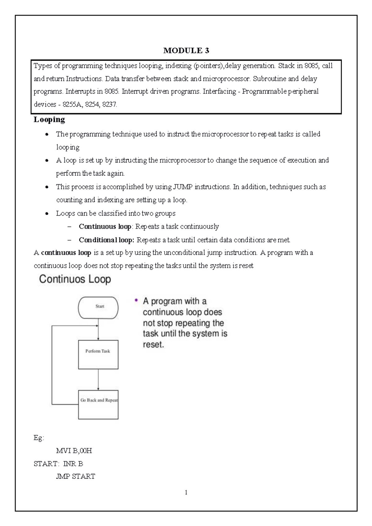 MODULE 3: Programming Techniques in 8085 - Loops, Indexing, and ...