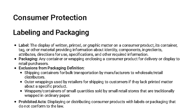 Consumer Protection Overview: Labeling & Packaging Guidelines - Studocu