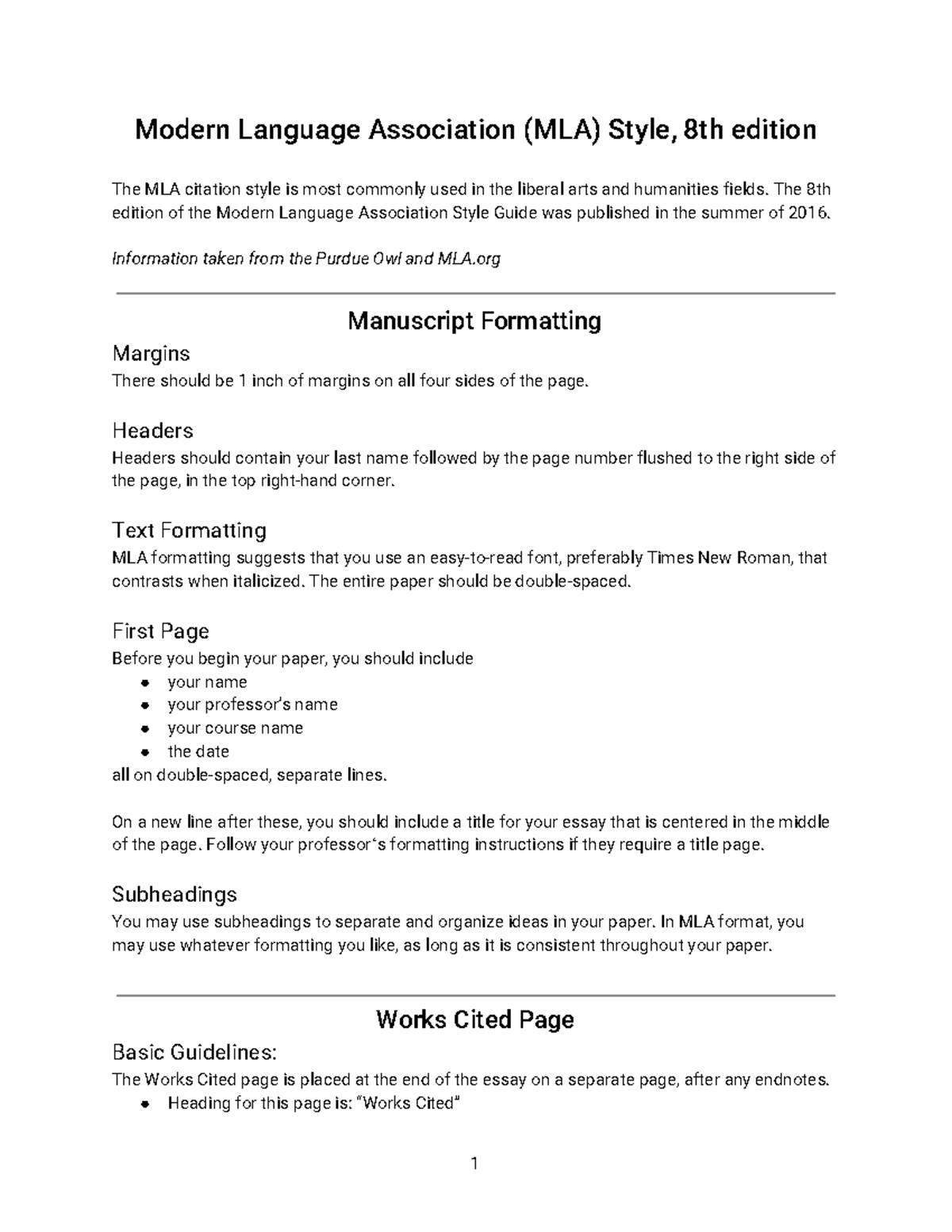 MLA-Style-Guide: Essential Formatting Tips for 8th Edition - Studocu