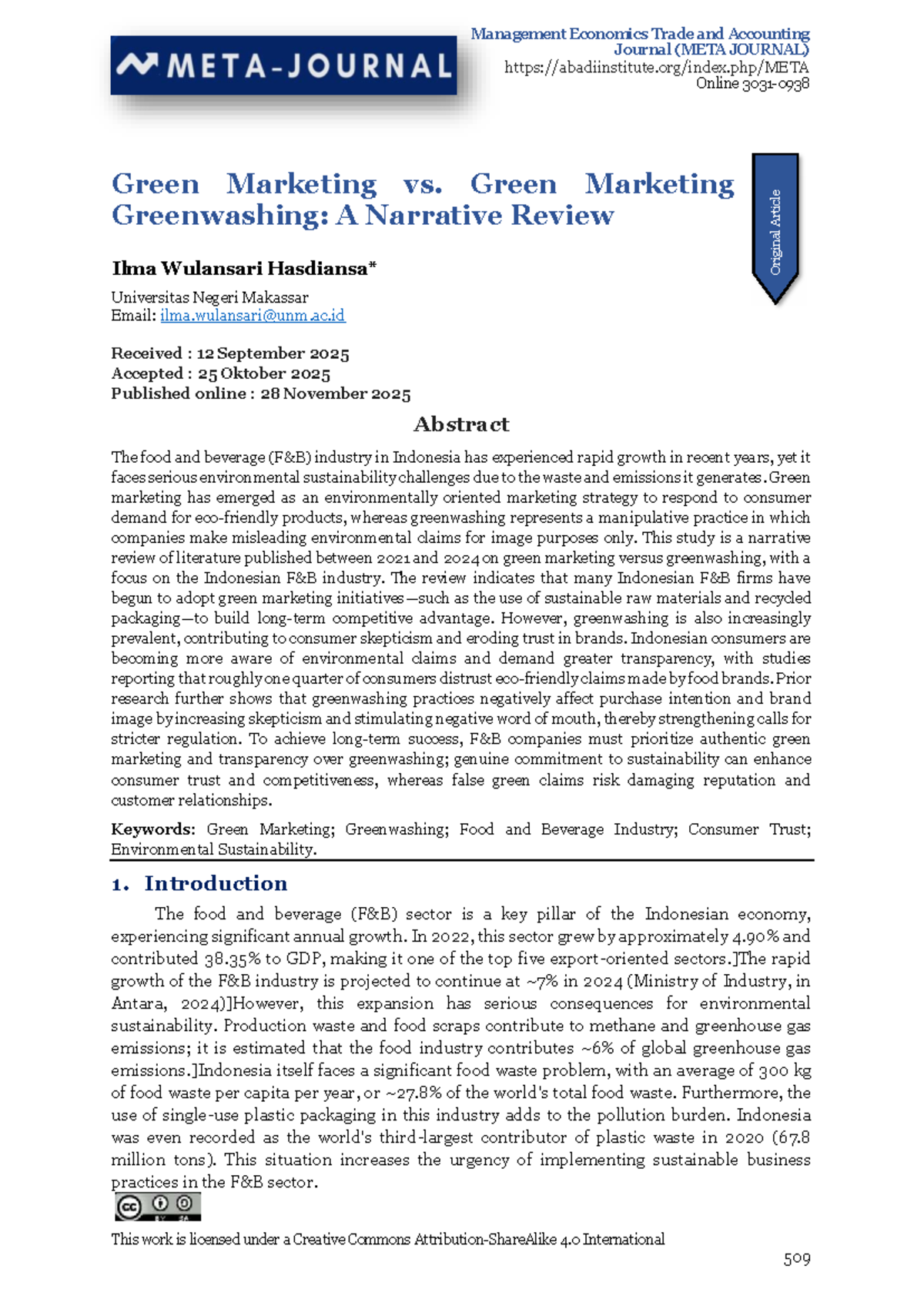 META JOURNAL: Green Marketing vs. Greenwashing in Indonesia's F&B ...