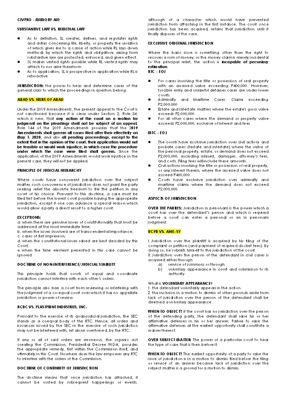 CIVPRO - Comprehensive Study Guide and Memory AID - Studocu