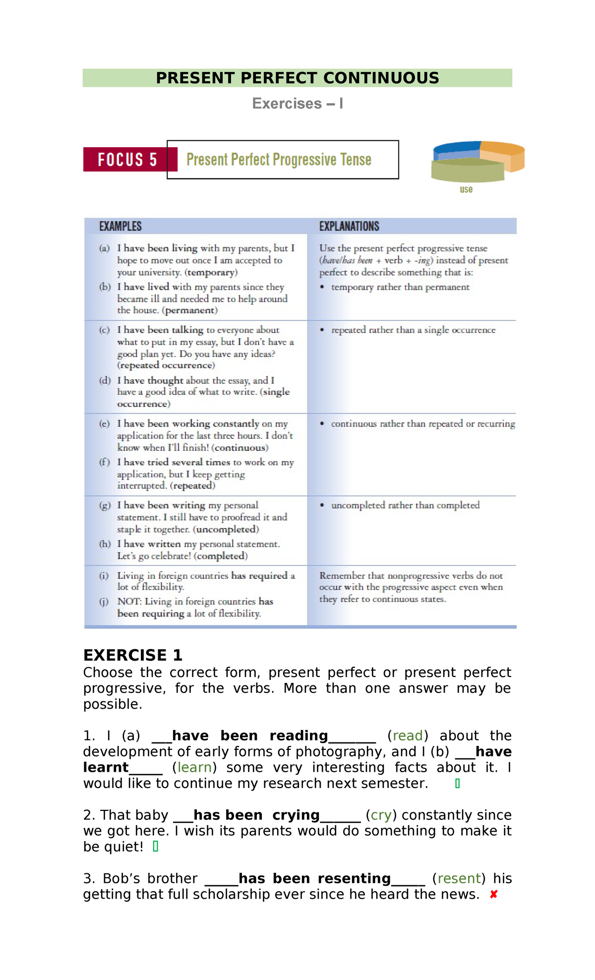 Present Perfect Continuous Exercises I - Practice and Corrections - Studocu