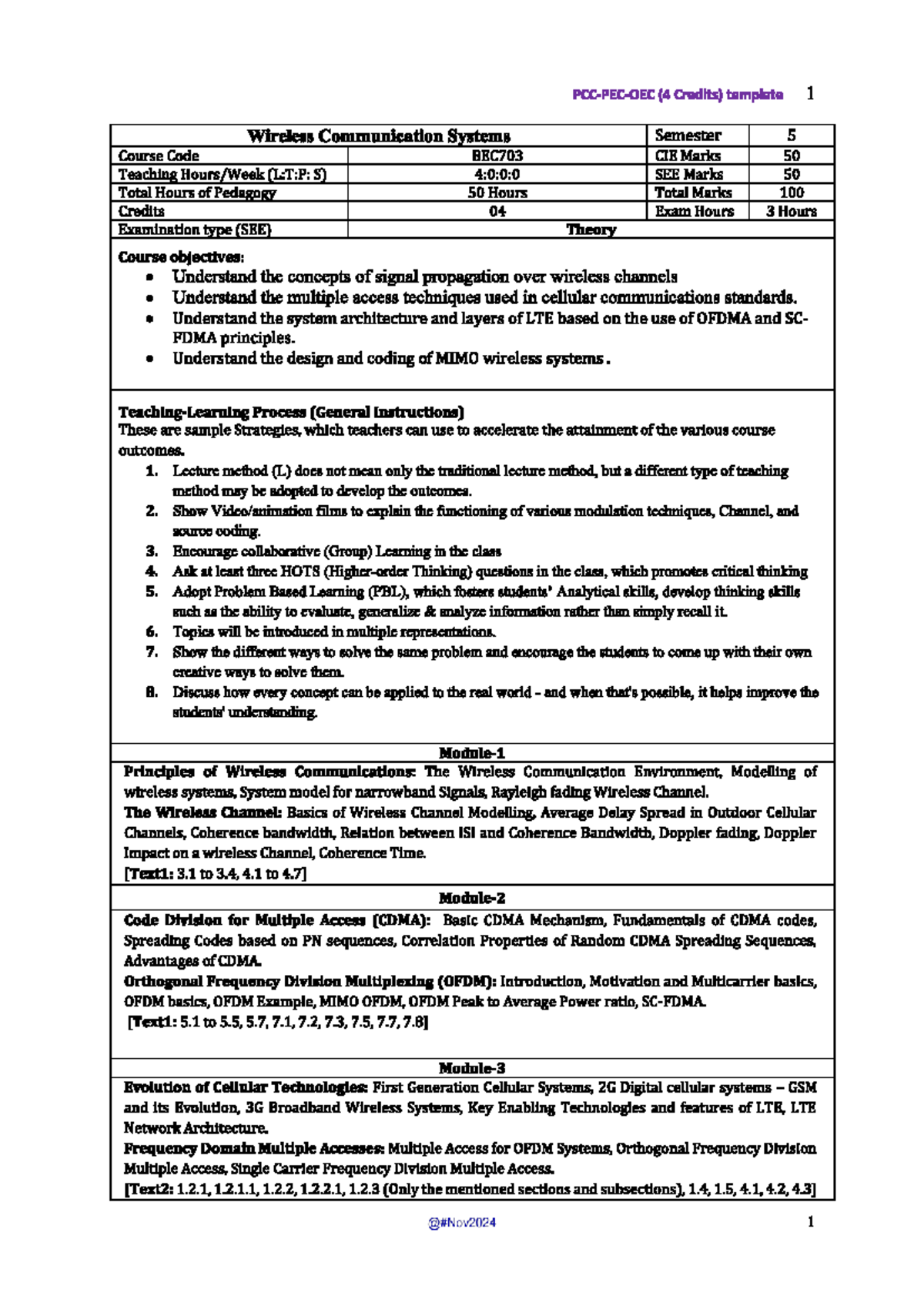 Wireless Communication Systems Syllabus (BEC703) - Semester 5 - Studocu