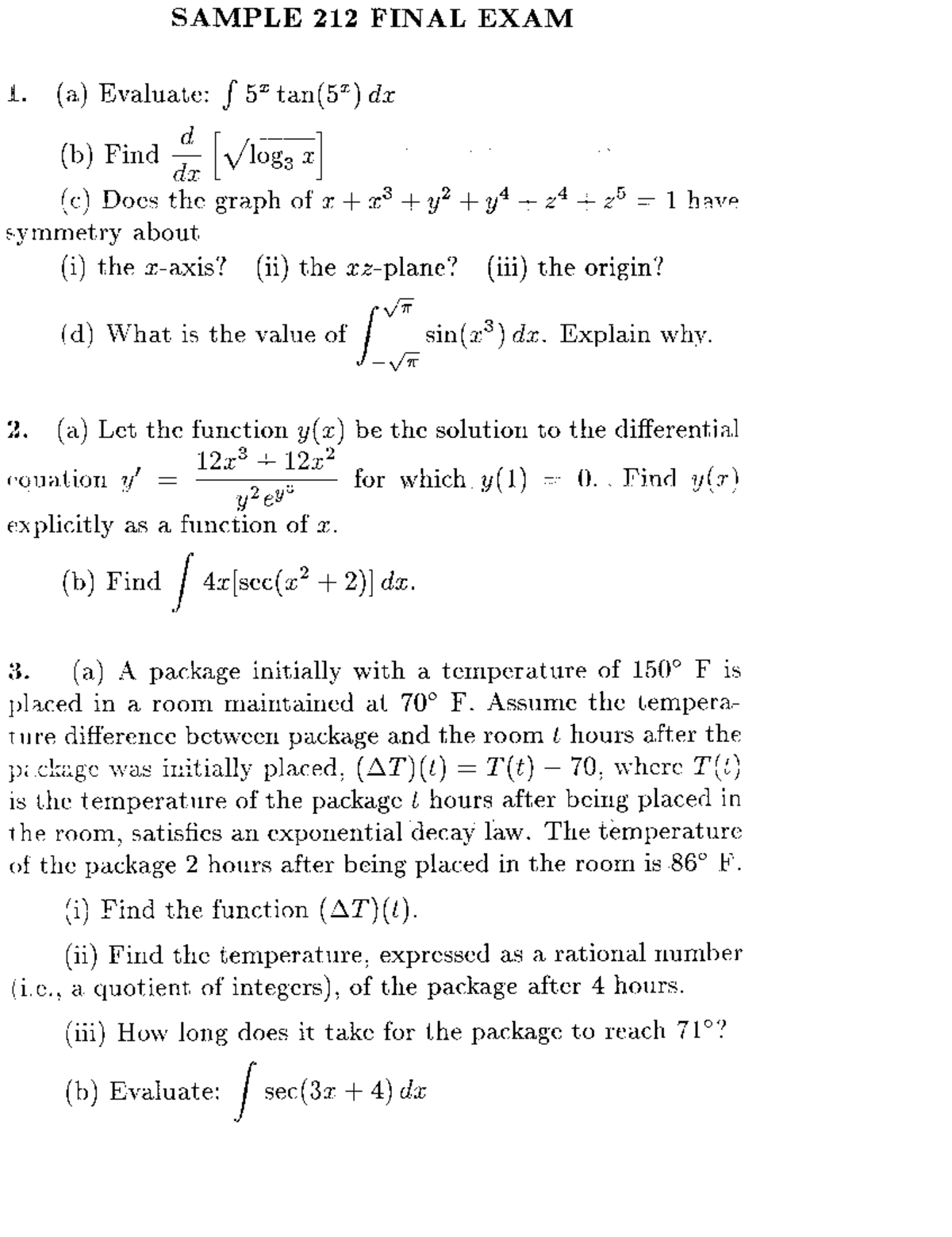 Math 212 Final Exam Review for Fall 2022 - Sample Questions and ...