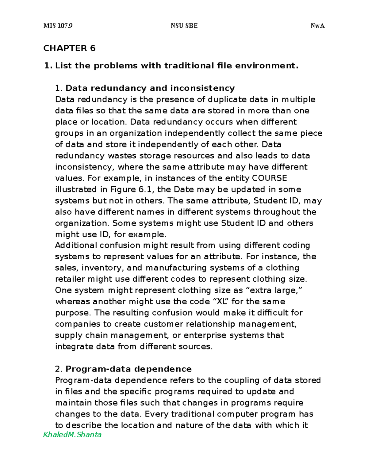 MIS107 Chapter 6 - Problems in Traditional File Systems - Studocu