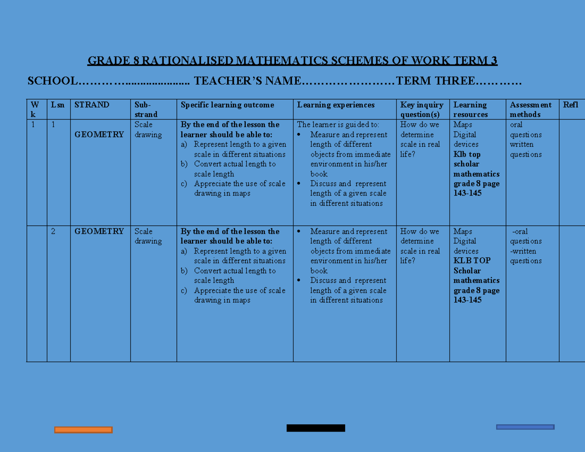 Grade 8 Mathematics Term 3: Geometry, Data Handling & Probability - Studocu