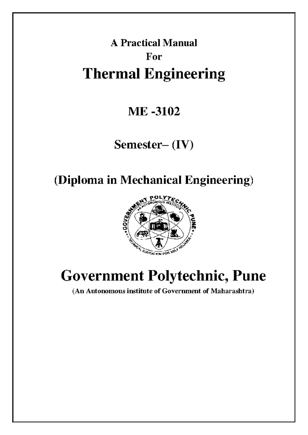 Practical Manual for Thermal Engineering (ME 3102) - Government ...