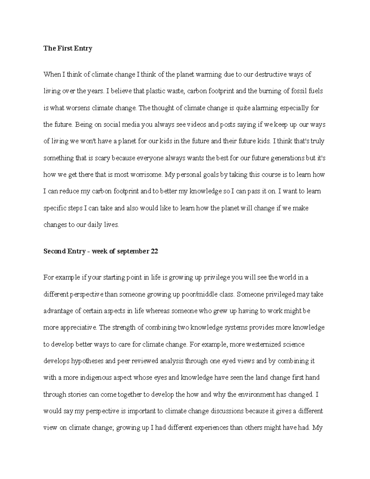 2133 Climate Change Reflection Journals - Insights & Actions - Studocu