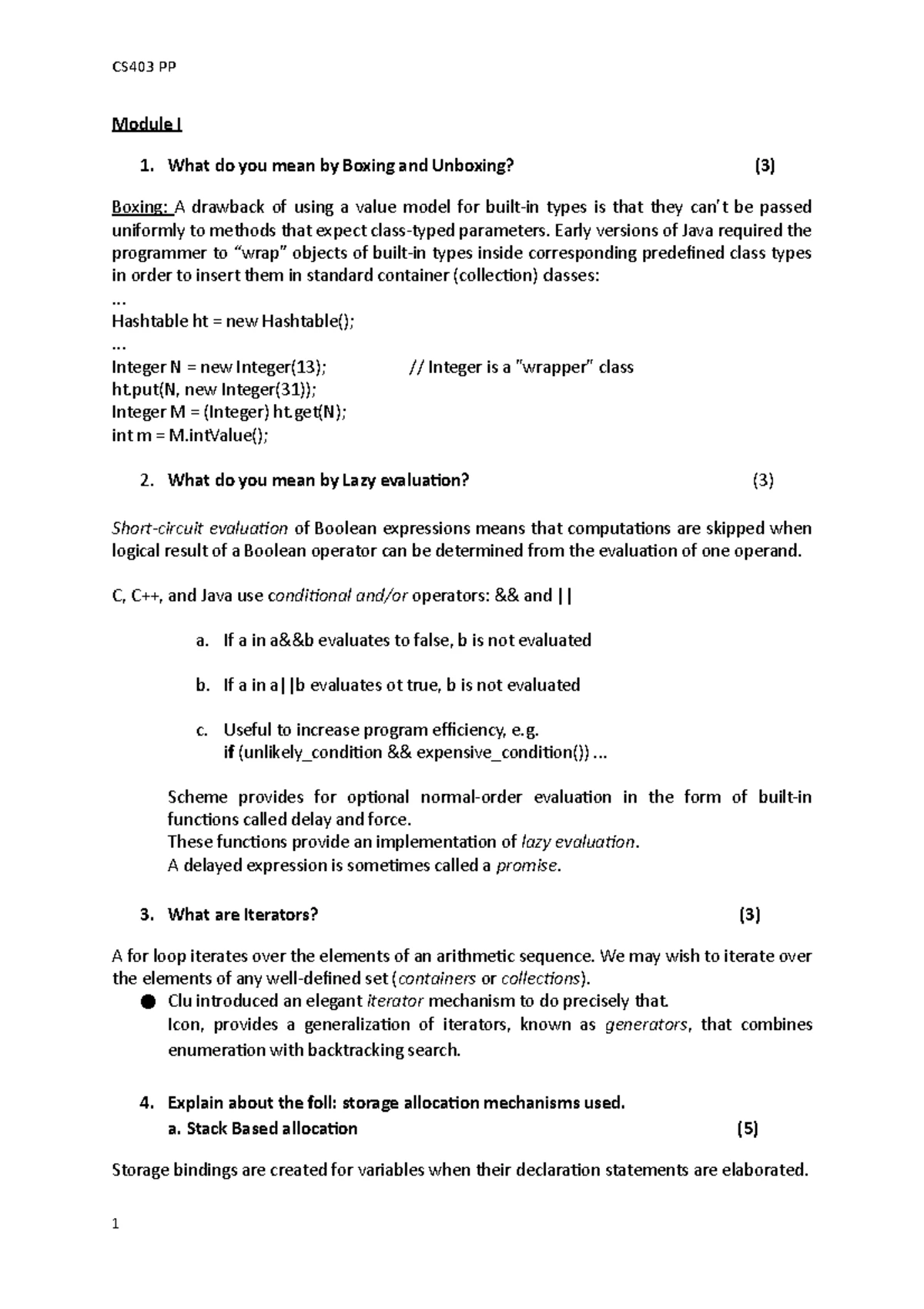 CS403 Programming Paradigms Final Exam Questions, Dec 2018 - Studocu