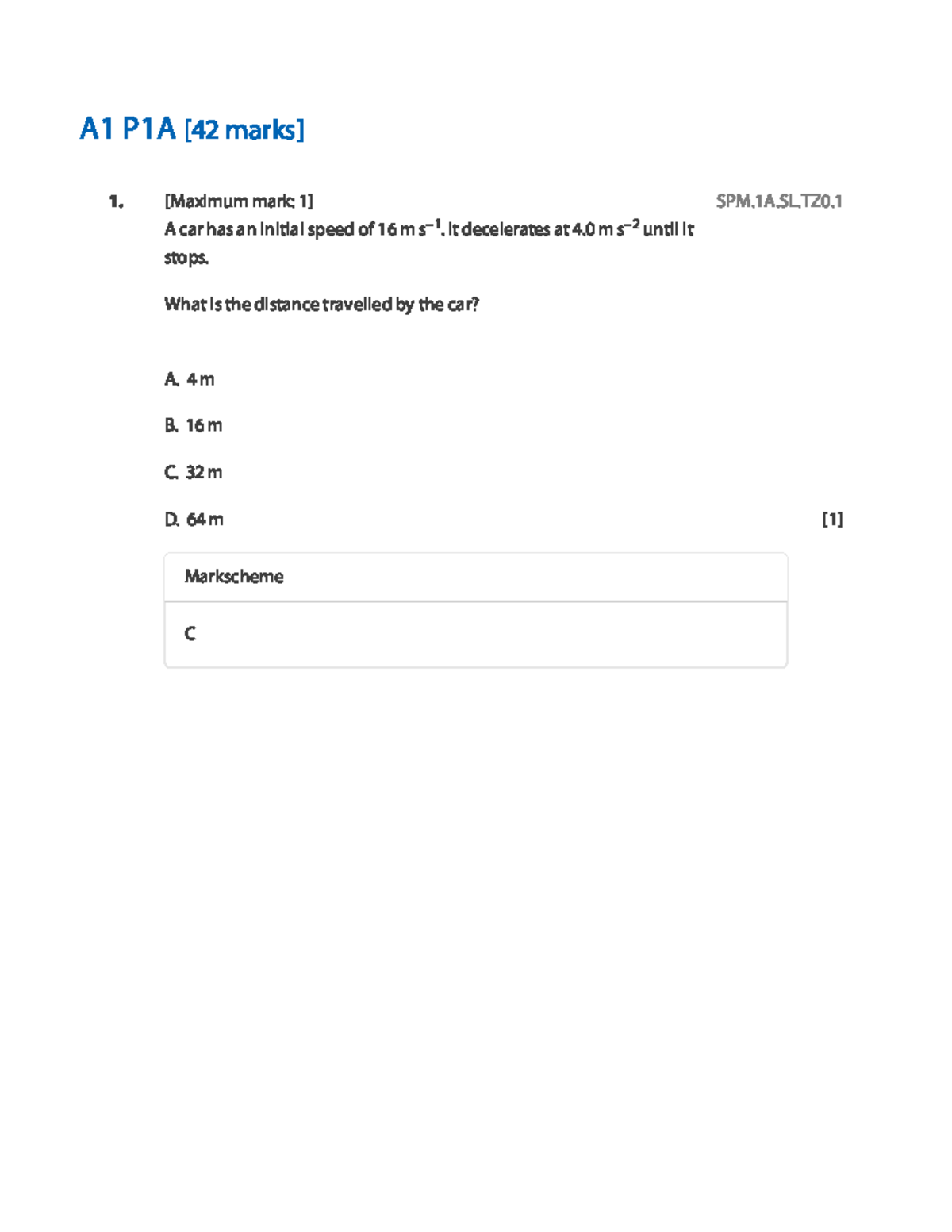 A1 P1A - Physics IB Exam Questions and Markschemes - Document Preview